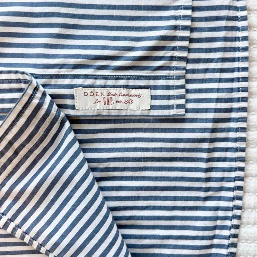 Gap x DÔEN Blue Striped Button Down Shirt with Eyelet Lace Collar - Picture 9 of 10
